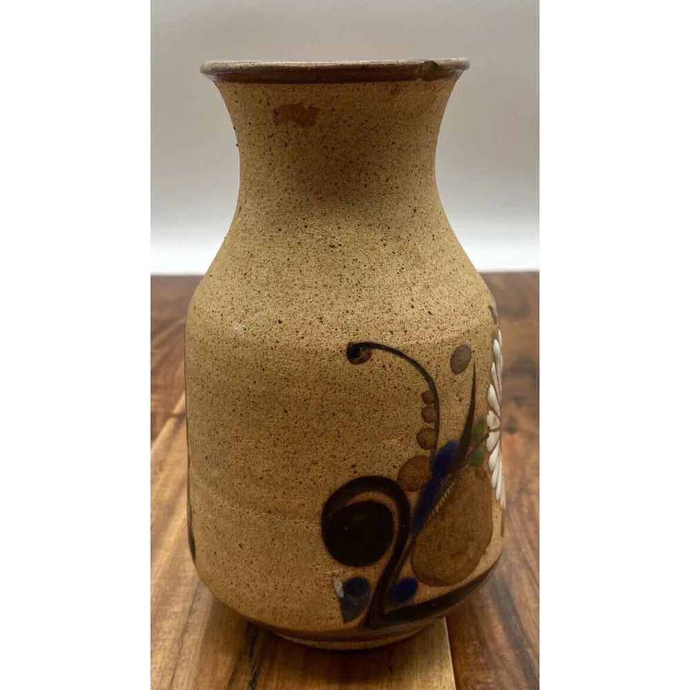 Ken Edwards Tonala Bud Vase Mexico Pottery Acapulco El Palomar Bird Floral 6in